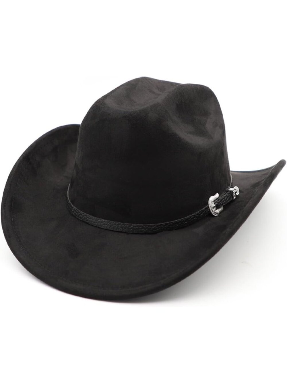 Unisex Black Wide Brim Felt Fedora Buckle Belt Cowgirl Western Cowboy Hat